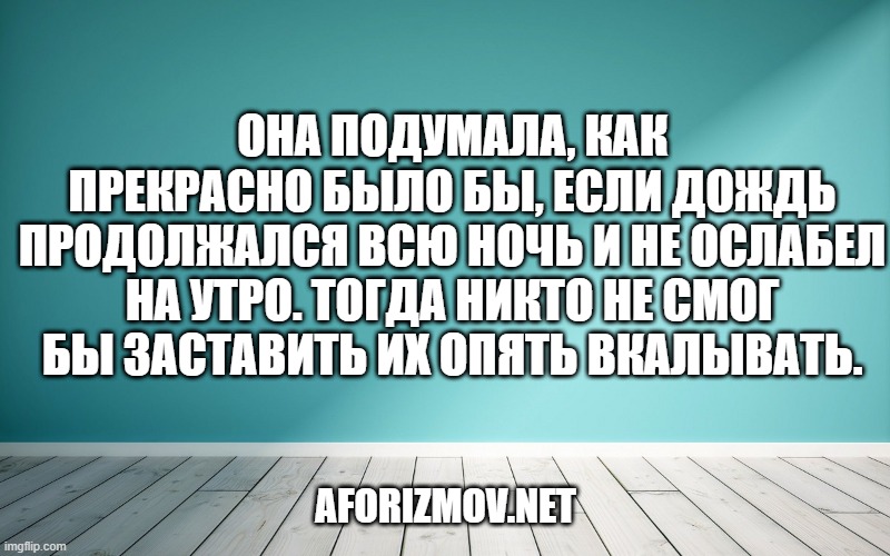 Она подумала, как прекрасно было бы, если дождь продолжался всю ночь и не ослабел на утро. Тогда никто не смог бы заставить их опять вкалывать.