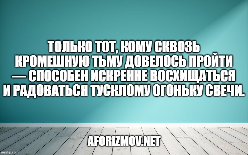 Только тот, кому сквозь кромешную тьму довелось пройти — способен искренне восхищаться и радоваться тусклому огоньку свечи.
