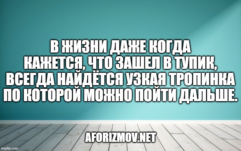В жизни даже когда кажется, что зашел в тупик, всегда найдётся узкая тропинка по которой можно пойти дальше.