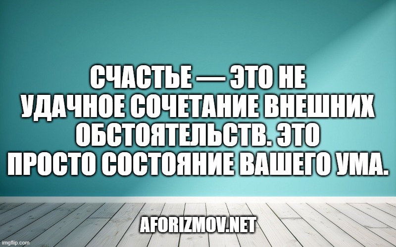 Счастье — это не удачное сочетание внешних обстоятельств. Это просто состояние вашего ума.