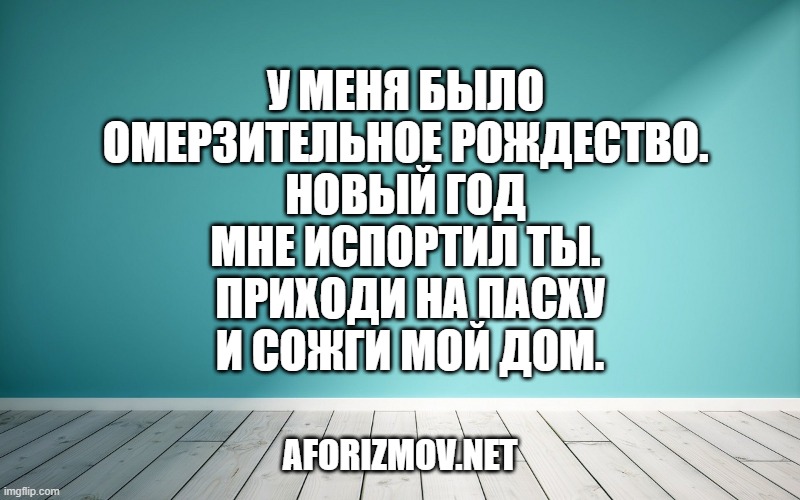 У меня было омерзительное Рождество. Новый год мне испортил ты. Приходи на Пасху и сожги мой дом.
