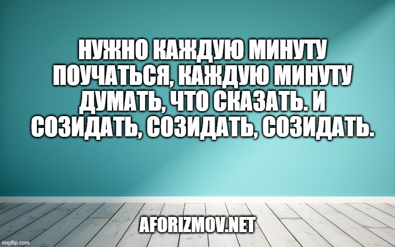Нужно каждую минуту поучаться, каждую минуту думать, что сказать. И созидать, созидать, созидать.