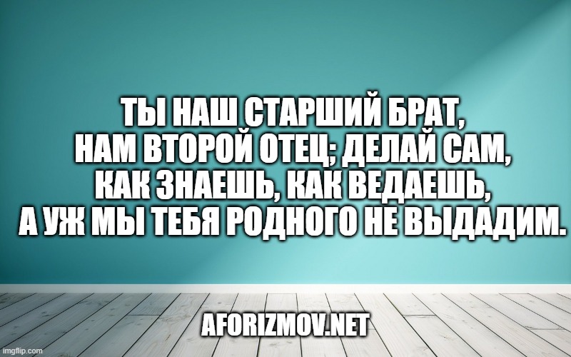 Ты наш старший брат, нам второй отец; Делай сам, как знаешь, как ведаешь, А уж мы тебя родного не выдадим.