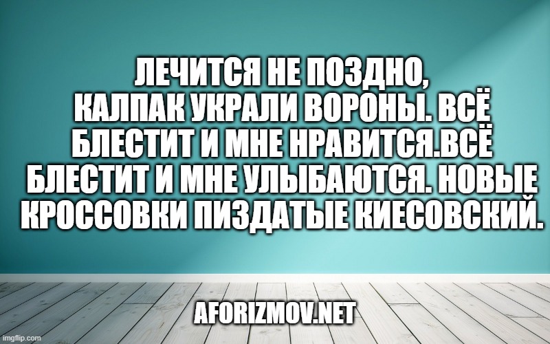 Лечится не поздно, калпак украли вороны. Всё блестит и мне нравится.Всё блестит и мне улыбаются. Новые кроссовки пиздатые киесовский.