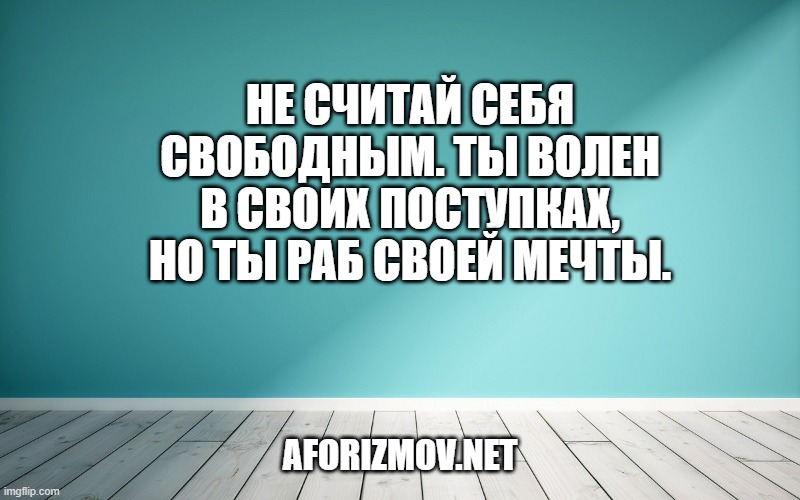 Не считай себя свободным. Ты волен в своих поступках, но ты раб своей мечты.