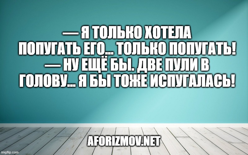 — Я только хотела попугать его... Только попугать!
— Ну ещё бы. Две пули в голову... Я бы тоже испугалась!
