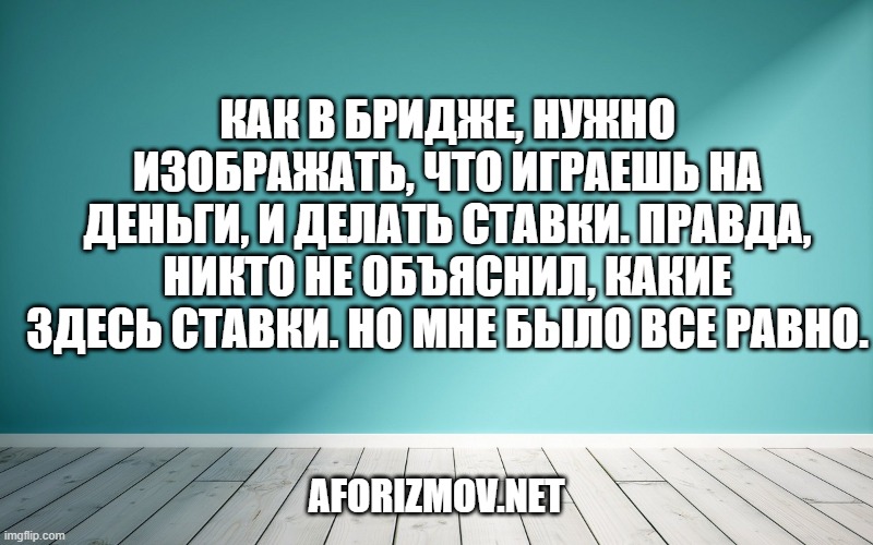 Как в бридже, нужно изображать, что играешь на деньги, и делать ставки. Правда, никто не объяснил, какие здесь ставки. Но мне было все равно.