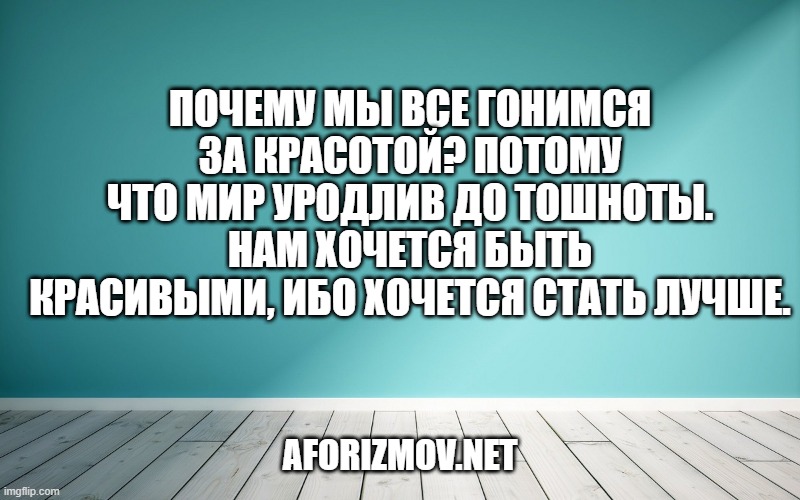Почему мы все гонимся за красотой? Потому что мир уродлив до тошноты. Нам хочется быть красивыми, ибо хочется стать лучше.