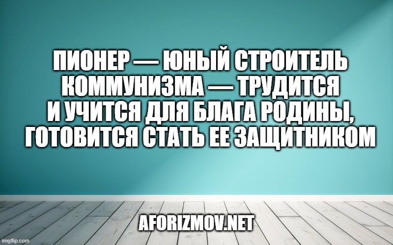 Пионер — юный строитель коммунизма — трудится и учится для блага Родины, готовится стать ее защитником