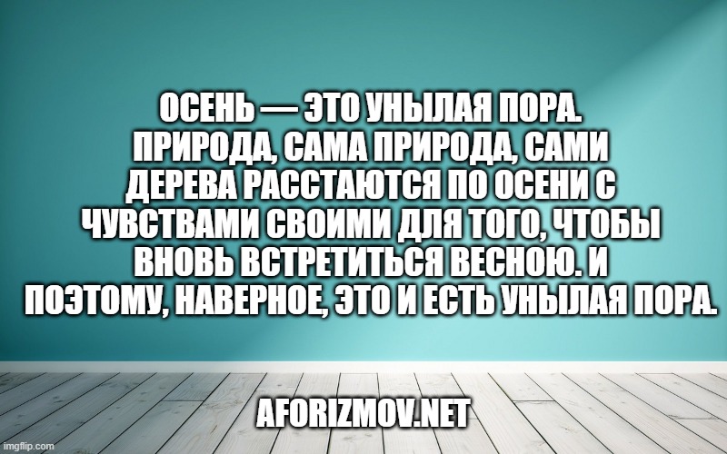 Осень — это унылая пора. Природа, сама природа, сами дерева расстаются по осени с чувствами своими для того, чтобы вновь встретиться весною. И поэтому, наверное, это и есть унылая пора.