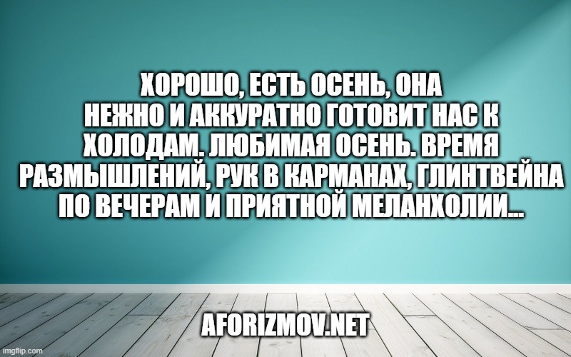Хорошо, есть осень, она нежно и аккуратно готовит нас к холодам. Любимая осень. Время размышлений, рук в карманах, глинтвейна по вечерам и приятной меланхолии...
