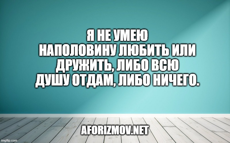 Я не умею наполовину любить или дружить, либо всю душу отдам, либо ничего.