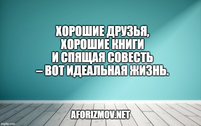 Хорошие друзья, хорошие книги и спящая совесть – вот идеальная жизнь.