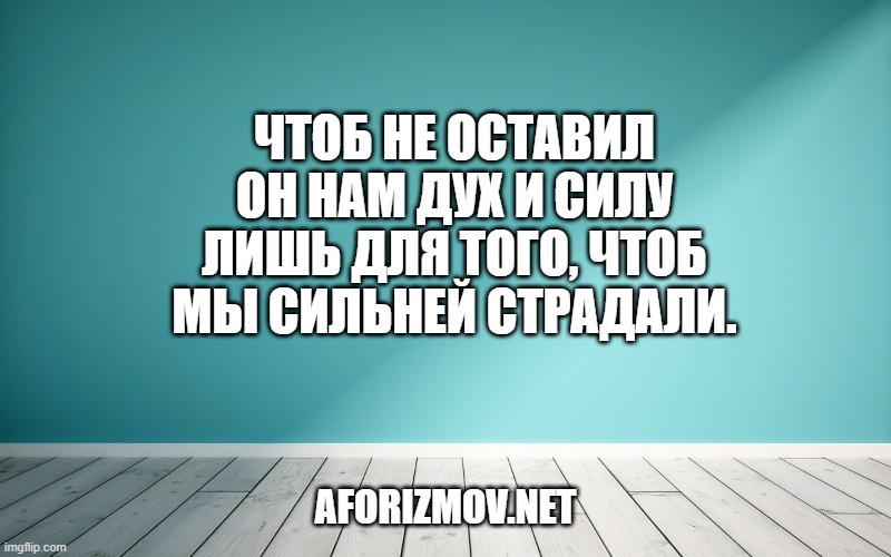 Чтоб не оставил Он нам дух и силу Лишь для того, чтоб мы сильней страдали.