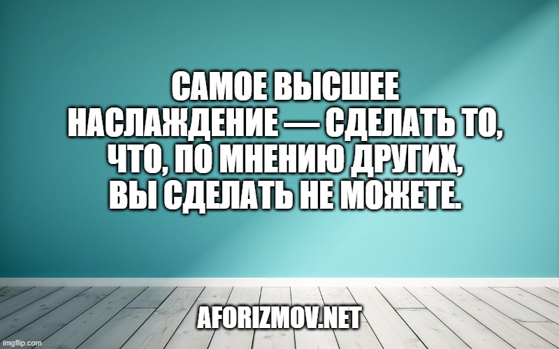 Самое высшее наслаждение — сделать то, что, по мнению других, вы сделать не можете.
