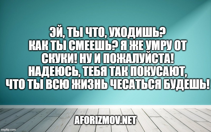 Эй, ты что, уходишь? Как ты смеешь? Я же умру от скуки! Ну и пожалуйста! Надеюсь, тебя так покусают, что ты всю жизнь чесаться будешь!