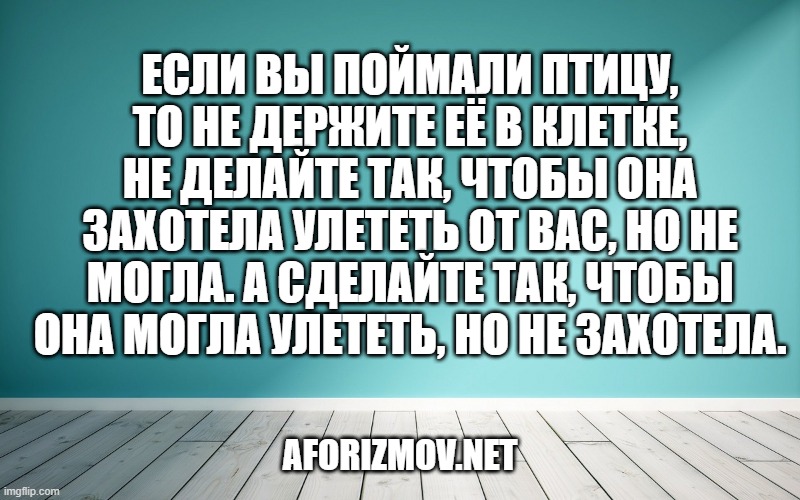 Если вы поймали птицу, то не держите её в клетке, не делайте так, чтобы она захотела улететь от вас, но не могла. А сделайте так, чтобы она могла улететь, но не захотела.