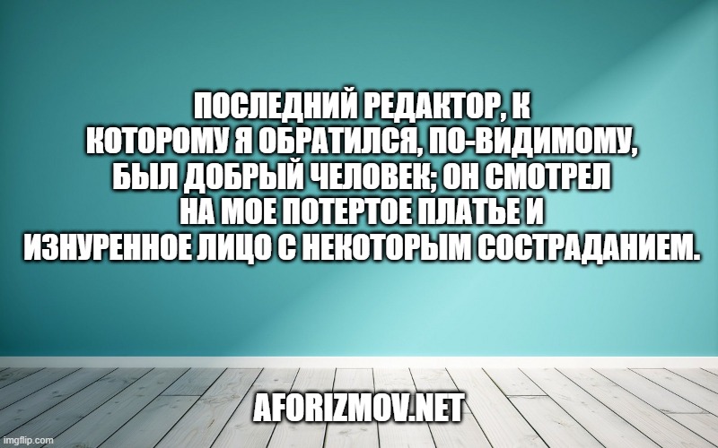 Последний редактор, к которому я обратился, по-видимому, был добрый человек; он смотрел на мое потертое платье и изнуренное лицо с некоторым состраданием.