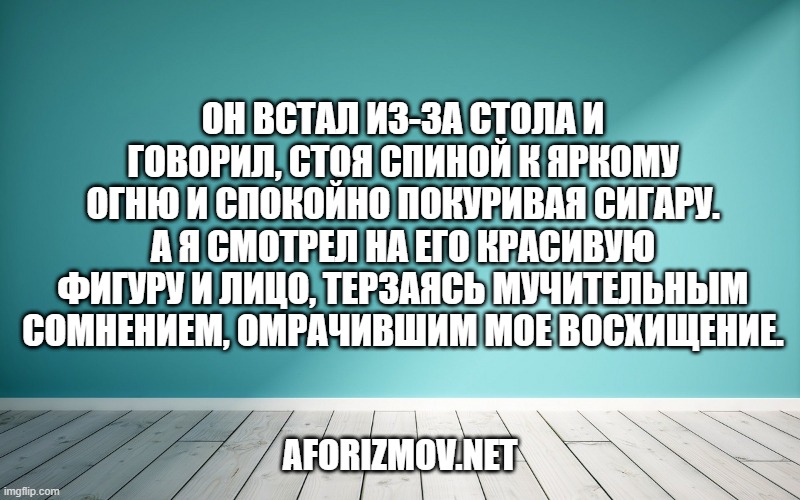 Он встал из-за стола и говорил, стоя спиной к яркому огню и спокойно покуривая сигару. А я смотрел на его красивую фигуру и лицо, терзаясь мучительным сомнением, омрачившим мое восхищение.