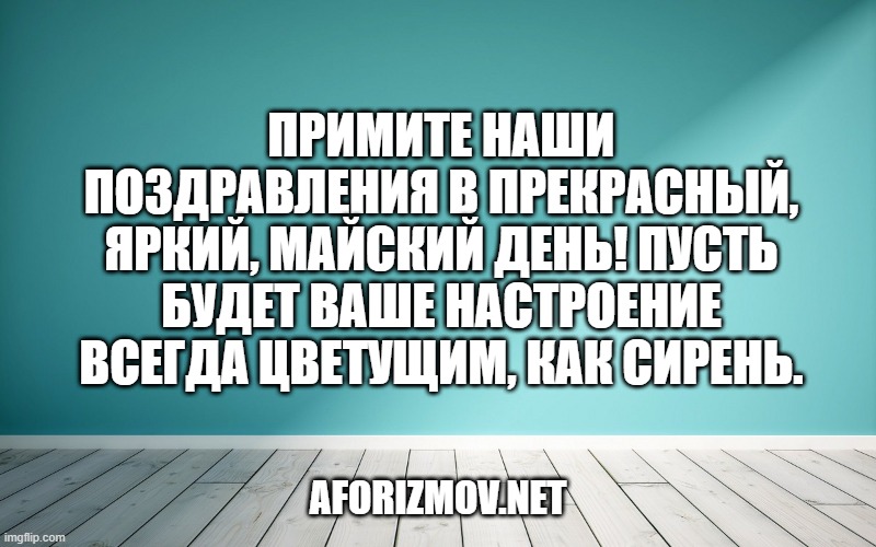 Примите наши поздравления в прекрасный, яркий, майский день! Пусть будет ваше настроение всегда цветущим, как сирень.