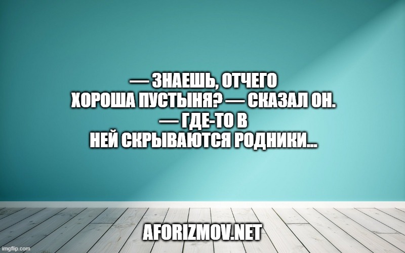 — Знаешь, отчего хороша пустыня? — сказал он. — Где-то в ней скрываются родники…