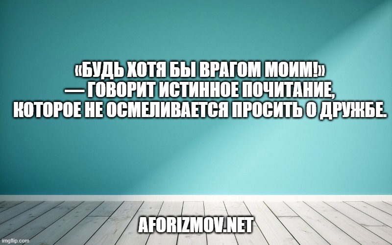 «Будь хотя бы врагом моим!» — говорит истинное почитание, которое не осмеливается просить о дружбе.