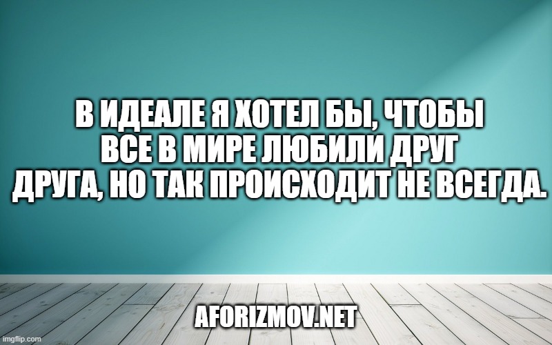 В идеале я хотел бы, чтобы все в мире любили друг друга, но так происходит не всегда.