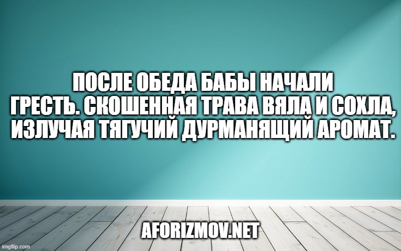 После обеда бабы начали гресть. Скошенная трава вяла и сохла, излучая тягучий дурманящий аромат.
