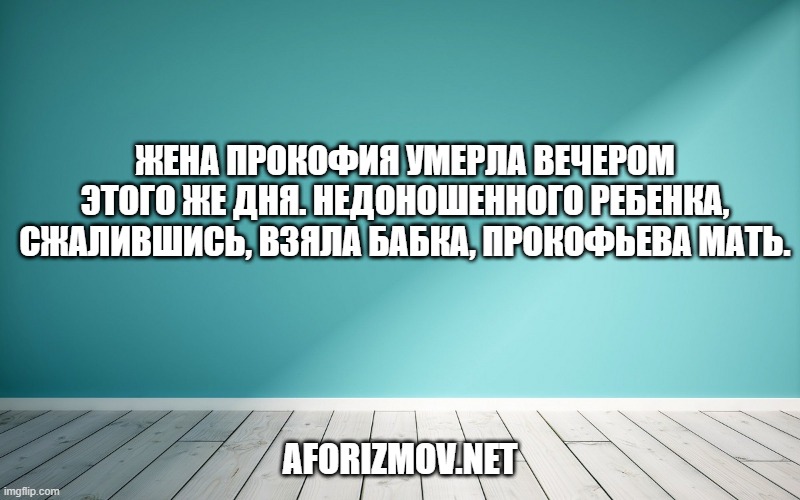 Жена Прокофия умерла вечером этого же дня. Недоношенного ребенка, сжалившись, взяла бабка, Прокофьева мать.