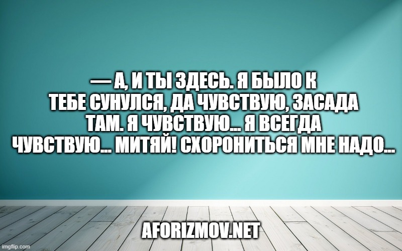 — А, и ты здесь. Я было к тебе сунулся, да чувствую, засада там. Я чувствую… я всегда чувствую… Митяй! Схорониться мне надо…