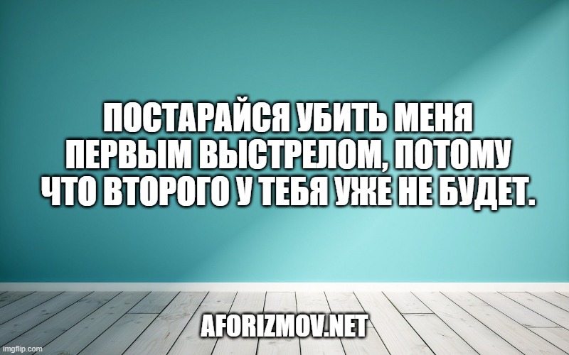 Постарайся убить меня первым выстрелом, потому что второго у тебя уже не будет.