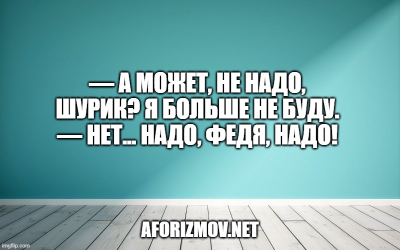 — А может, не надо, Шурик? Я больше не буду. — Нет... Надо, Федя, надо!