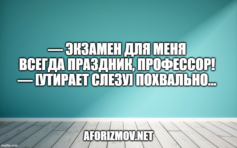 — Экзамен для меня всегда праздник, профессор! — [утирает слезу] Похвально…