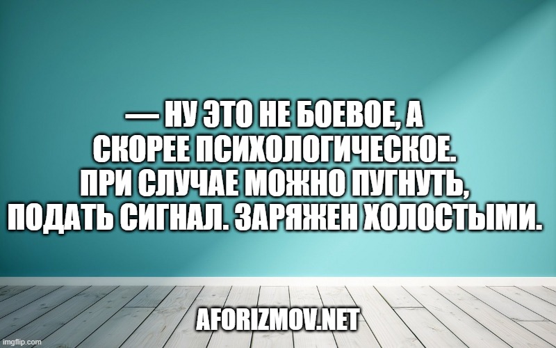 — Ну это не боевое, а скорее психологическое. При случае можно пугнуть, подать сигнал. Заряжен холостыми.
