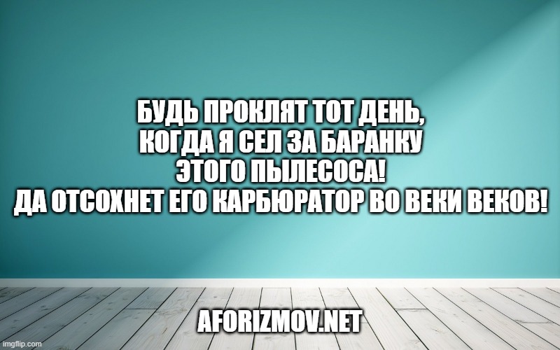 Будь проклят тот день, когда я сел за баранку этого пылесоса!
Да отсохнет его карбюратор во веки веков!