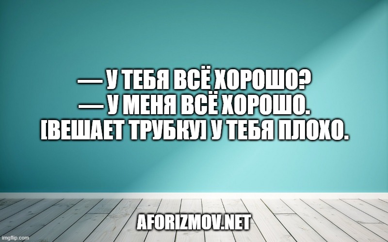 — У тебя всё хорошо?
— У меня всё хорошо. [вешает трубку] У тебя плохо.