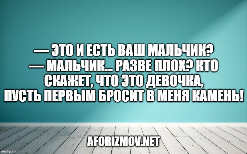 — Это и есть ваш мальчик?
— Мальчик… Разве плох? Кто скажет, что это девочка, пусть первым бросит в меня камень!