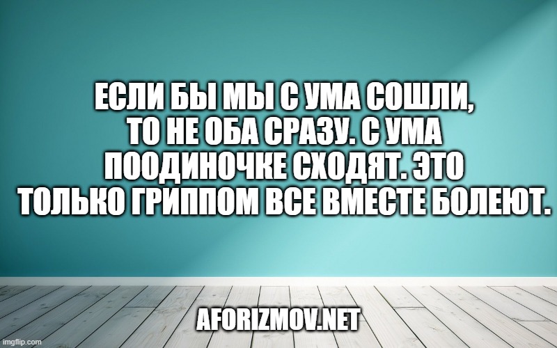 Если бы мы с ума сошли, то не оба сразу. С ума поодиночке сходят. Это только гриппом все вместе болеют.