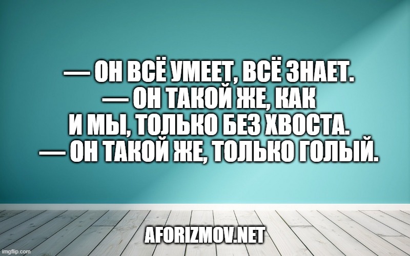 — Он всё умеет, всё знает.
— Он такой же, как и мы, только без хвоста.
— Он такой же, только голый.