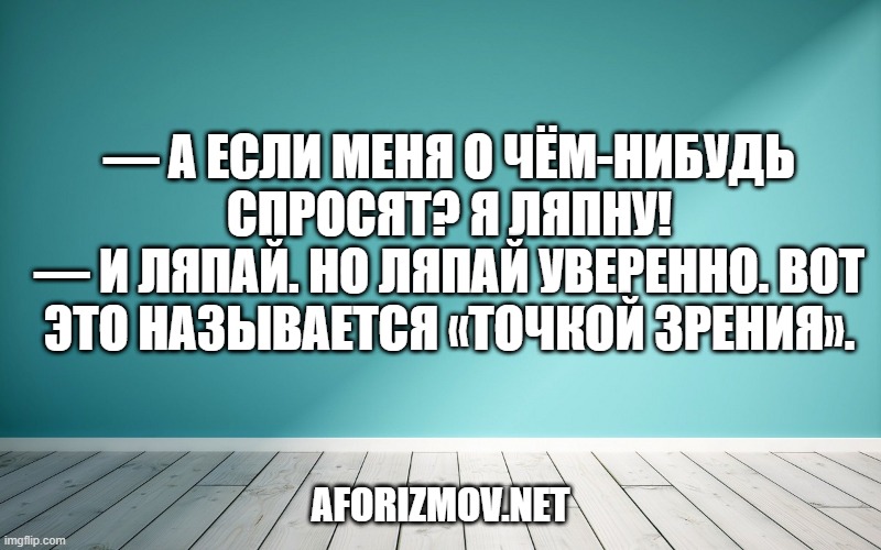 — А если меня о чём-нибудь спросят? Я ляпну! — И ляпай. Но ляпай уверенно. Вот это называется «точкой зрения».