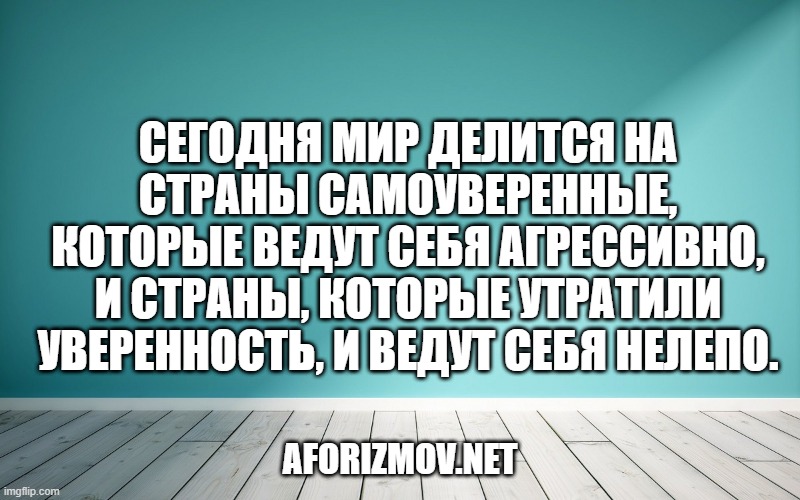 Сегодня мир делится на страны самоуверенные, которые ведут себя агрессивно, и страны, которые утратили уверенность, и ведут себя нелепо.