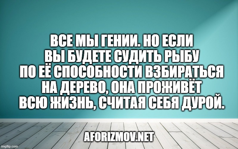 Все мы гении. Но если вы будете судить рыбу по её способности взбираться на дерево, она проживёт всю жизнь, считая себя дурой.