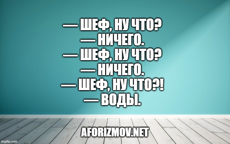 — Шеф, ну что? — Ничего. — Шеф, ну что? — Ничего. — Шеф, ну что?! — Воды.