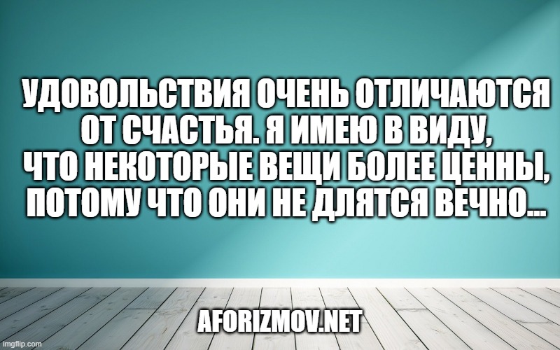 Удовольствия очень отличаются от счастья. Я имею в виду, что некоторые вещи более ценны, потому что они не длятся вечно...
