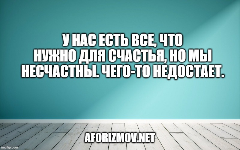 У нас есть все, что нужно для счастья, но мы несчастны. Чего-то недостает.