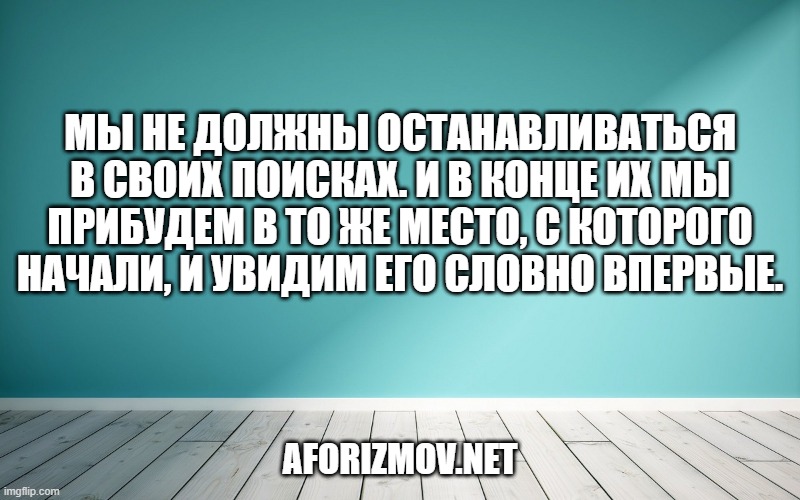 Мы не должны останавливаться в своих поисках. И в конце их мы прибудем в то же место, с которого начали, и увидим его словно впервые.