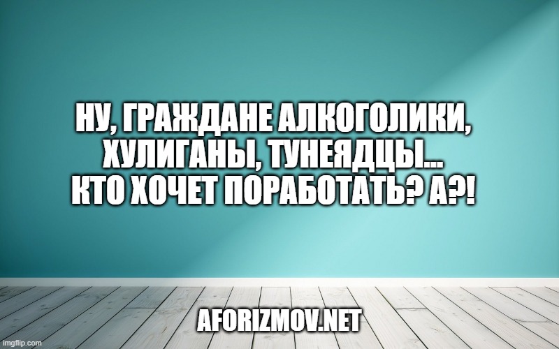 Ну, граждане алкоголики, хулиганы, тунеядцы… Кто хочет поработать? А?!