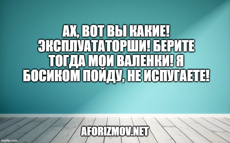 Ах, вот вы какие! Эксплуататорши! Берите тогда мои валенки! Я босиком пойду, не испугаете!