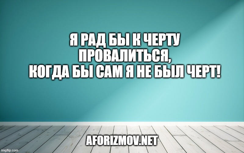Я рад бы к черту провалиться,
Когда бы сам я не был черт!