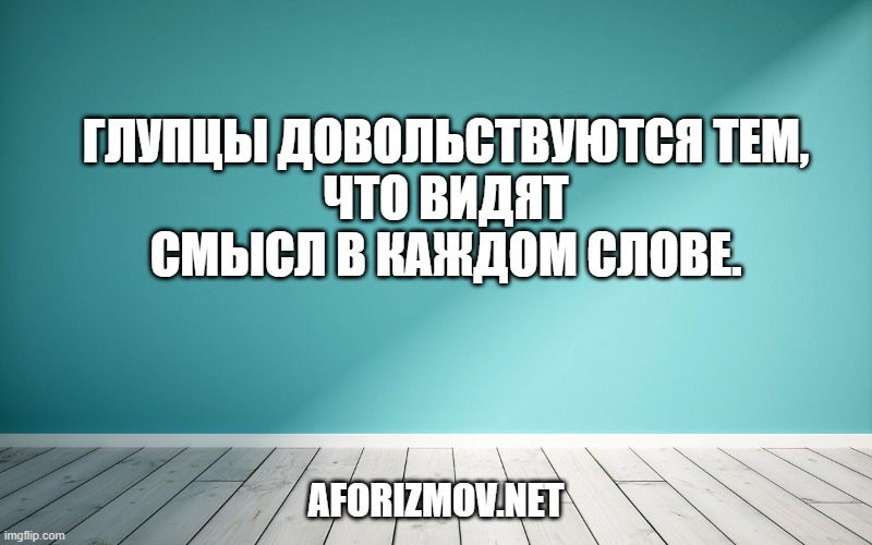 Глупцы довольствуются тем,
Что видят смысл в каждом слове.